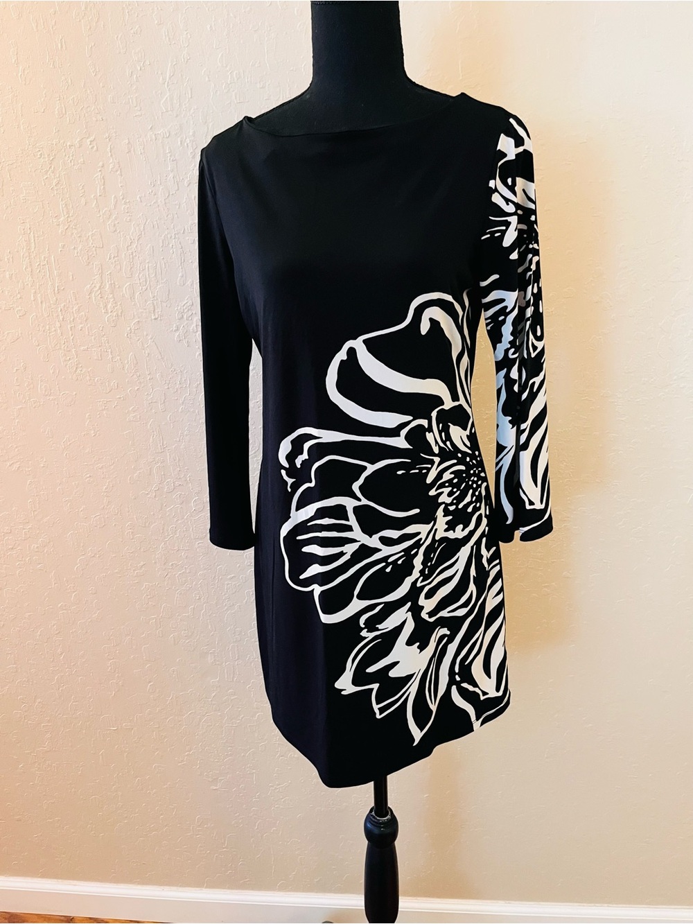 Style & Co. Black Dress with White Floral Accent - Long Sleeve